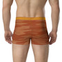Rear Da Vinci Orange Peach boxers: horizontal orange brushstrokes and solid mustard yellow waistband.