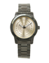 Oversized black bracelet watch with gold Vitruvian Man dial artwork