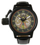 Da Vinci Space Men's Crown Protector Black Leather Strap Watch