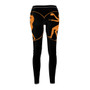 Back Greek Classical Art black leggings: twin orange Attic pottery athlete circles across seat.