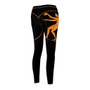 Rear Greek Classical Art black leggings with orange crouching athlete discus graphic on right seat.