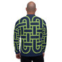 On Sale Sacred Geometry Navy Blue & Green Pop Bomber Jacket by Neoclassical Pop Art