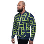 On Sale Sacred Geometry Navy Blue & Green Pop Bomber Jacket by Neoclassical Pop Art