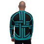 On Sale Sacred Geometry  Black &  Teal Blue Bomber Jacket by Neoclassical Pop Art