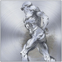 Rubens Anatomical Male Figure silver print: twisting back-shoulder musculature on circular brushed plate.