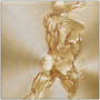 Square Rubens Anatomical Male Figure gold metal: rear torso-glute study on concentric brushed brass.