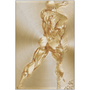 Vertical Rubens Anatomical Male Figure gold print: rear three-quarter athlete on champagne brushed brass.
