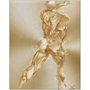Vertical Rubens Anatomical Male Figure brass art: wide-stance rear figure with raised arm on gold brush.