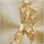 Vertical Rubens Anatomical Male Figure brass art: lunging rear athlete with raised arm on gold brush plate.
