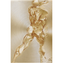 Tall Rubens Anatomical Male Nude gold panel: painterly rear physique on champagne circular brush field.