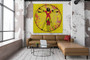 Da Vinci Vitruvian Man  yellow Red Oil on Canvas by Neoclassical Pop Art