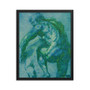 Black-framed Rubens print: cerulean-emerald crouching male figure sketch filling square black frame.