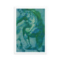 White-framed square Rubens art: textured teal lime crouching male anatomy on grainy cyan ground.