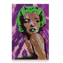 Marilyn Monroe portrait in purple and green tones on an oil-on-canvas print