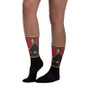 Red-and-black socks with Angelo Bronzino portrait artwork