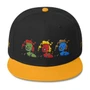 Black and yellow snapback with three multicolor Marilyn Monroe embroidered portraits