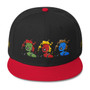 Black high-profile snapback hat with a red brim and multicolor portrait graphic.