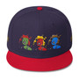 Black high-profile snapback hat with a purple brim and multicolor portrait graphic.