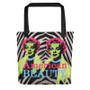 Pink, lime, green, and purple Marilyn Monroe American Beauty tote bag with da Vinci Vitruvian Man artwork