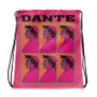 Pink-and-orange Botticelli Dante drawstring bag with da Vinci Vitruvian Man artwork