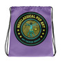 buy online lilac yellow blue cool Drawstring bag  with Neoclassical pop art skull after da vinci  and da vinci vitruvian man on the back 