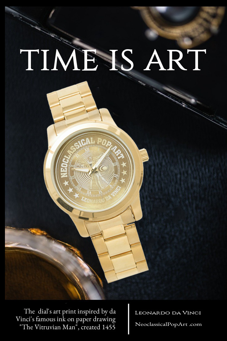 Da Vinci vitruvuian man gold watch 