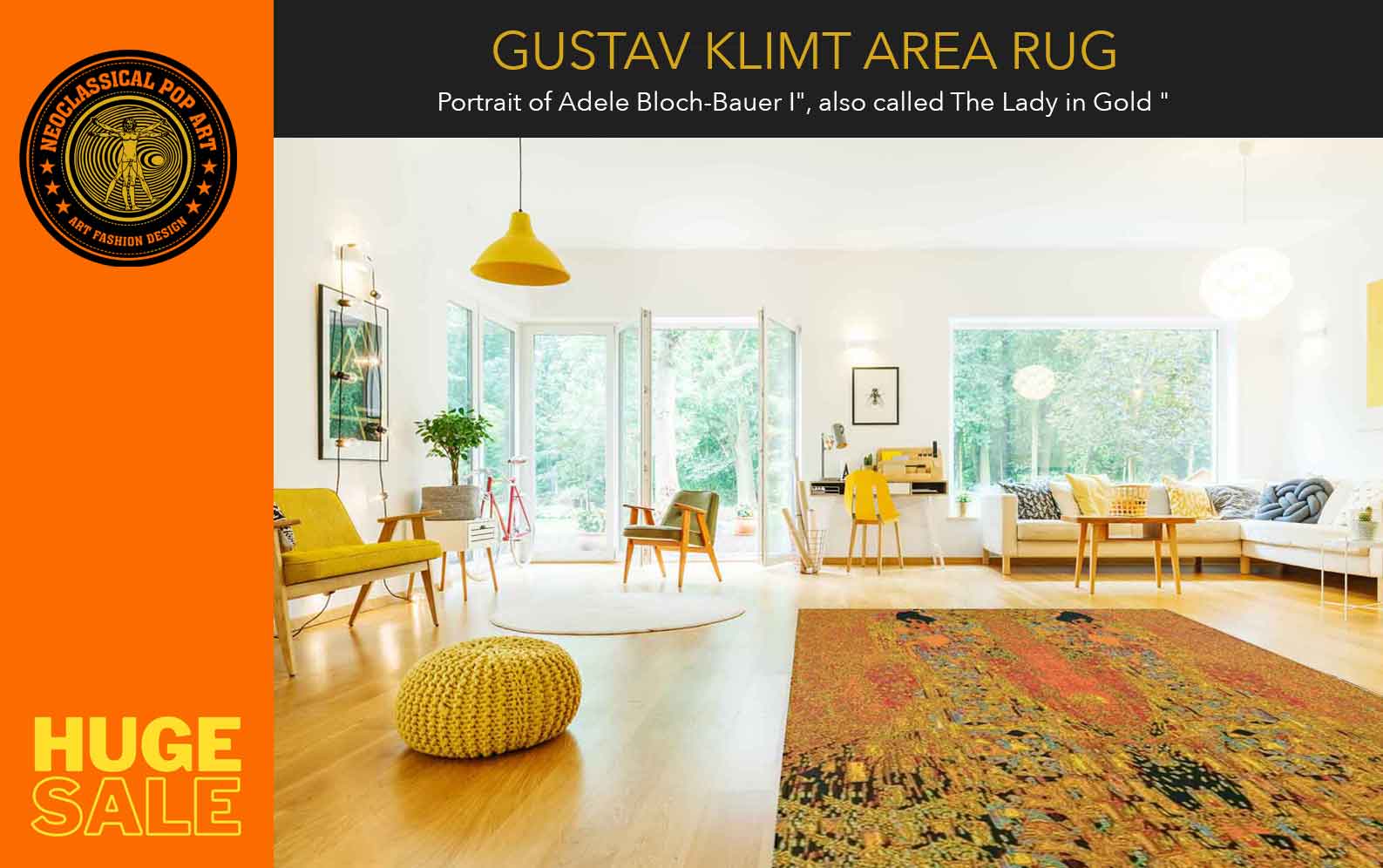 Klimt Orange Black Area Rug 