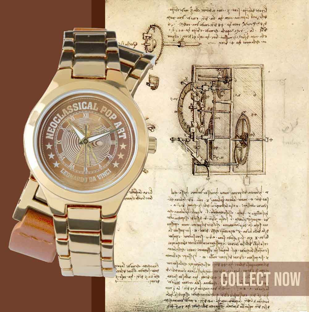 Leonardo da Vinci Vitruvian man gold hand watch 