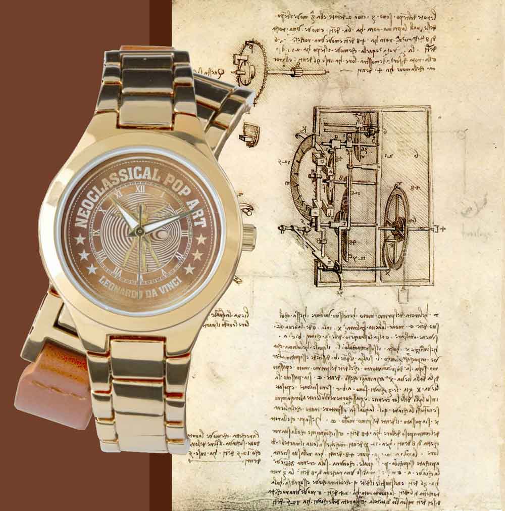 Da Vinci Brass Vitruvian Man Women's Wraparound Gold Watch