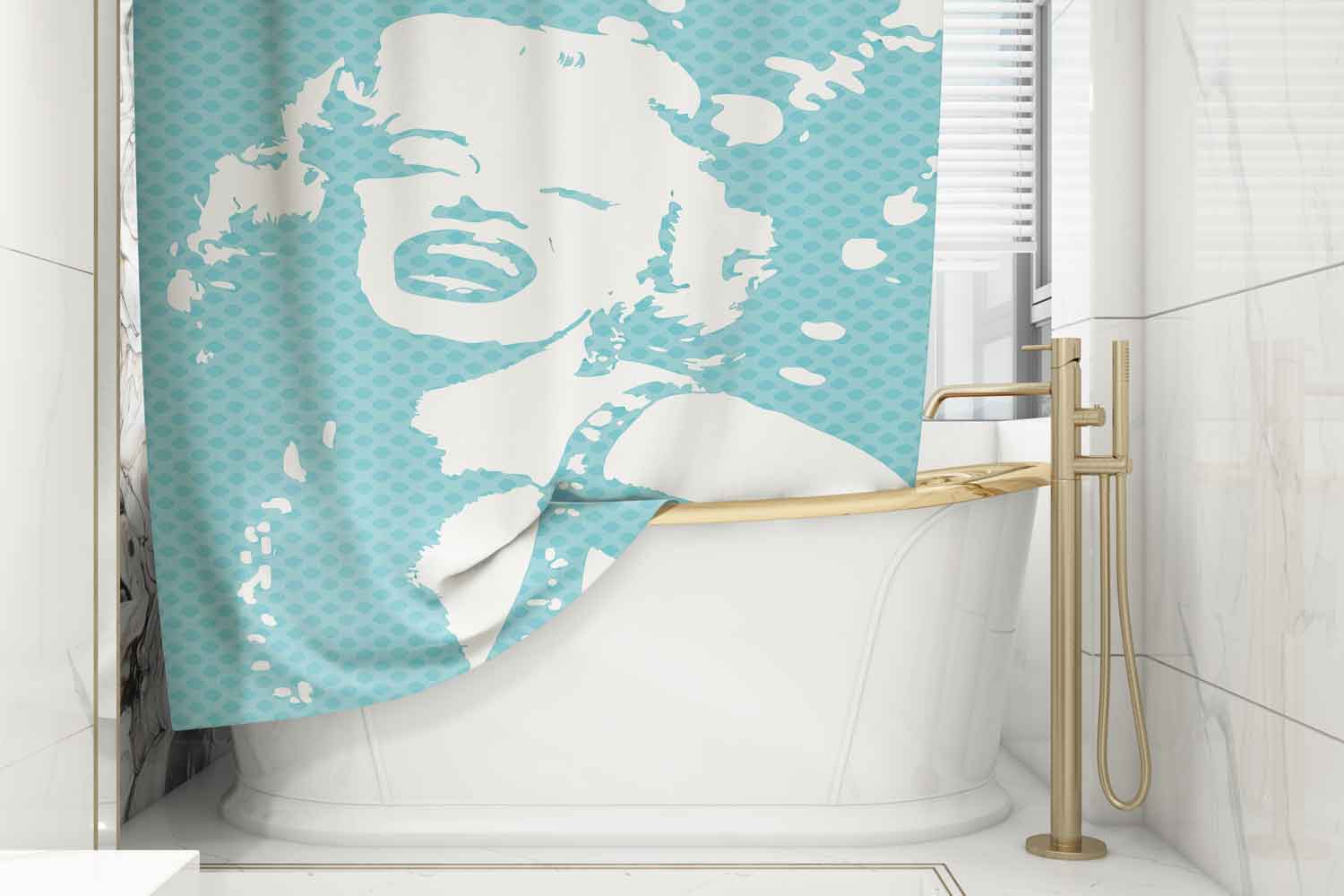 Marylin Monroe light blue white shower curtain 