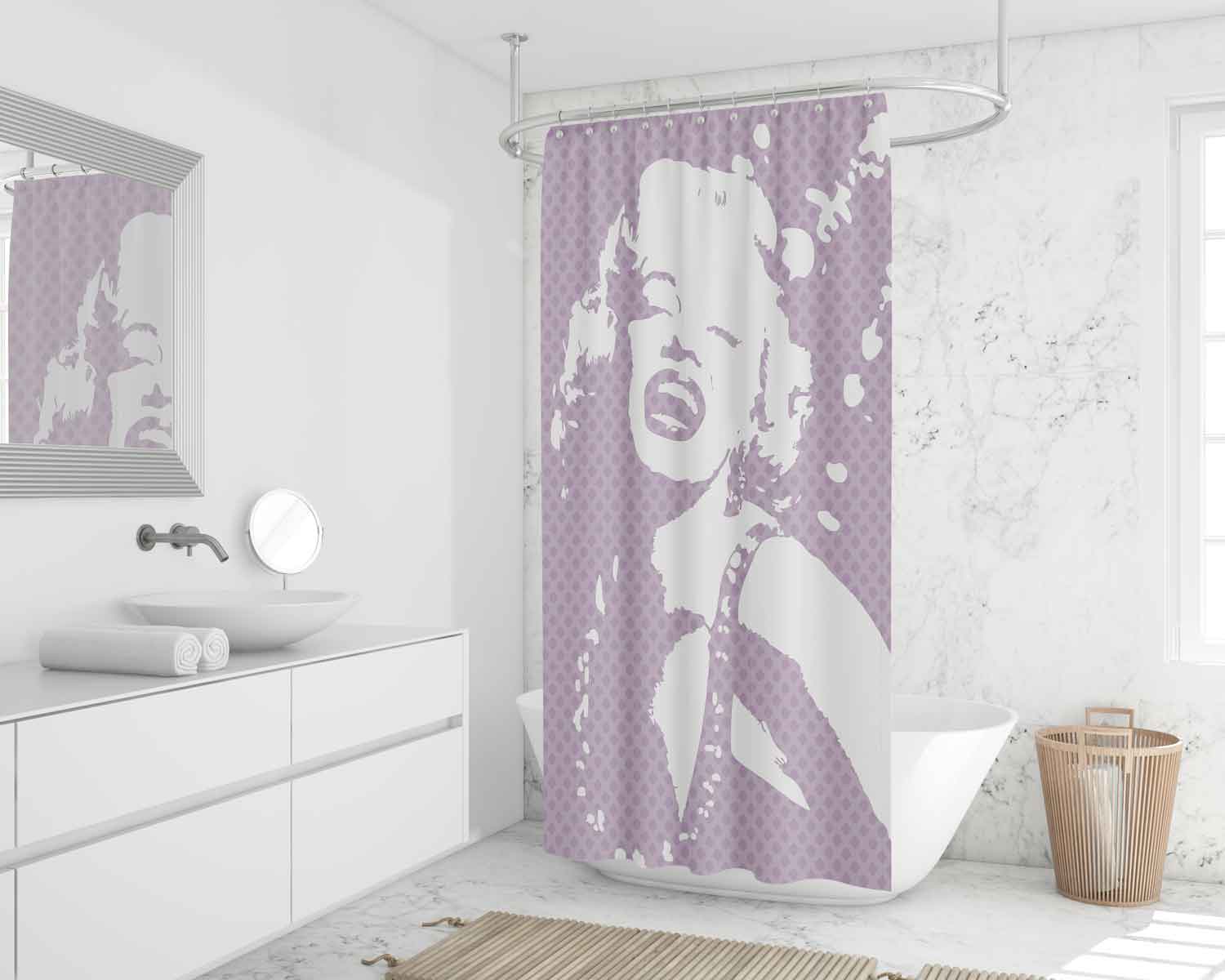 Marylin Monroe Lilac white shower curtain