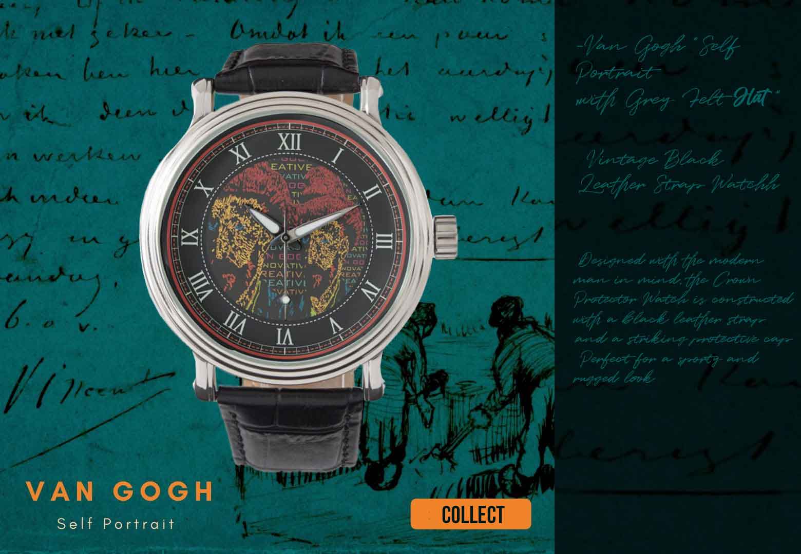 Van Gogh Black strap vintage watch 