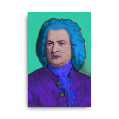 Johann Sebastian Bach | Purple Blue Turquoise Baroque Pop Portrait Print on Canvas