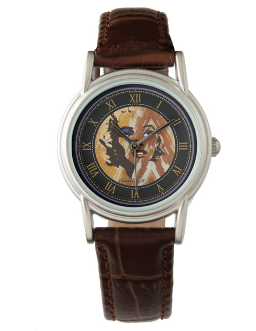 Monroe | "Blonde Icon, Pop Portrait" Women's Classic Brown Leather Strap Watch
