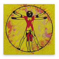 On sale Da Vinci Vitruvian Man  yellow Red Oil on Canvas by Neoclassical Pop Art