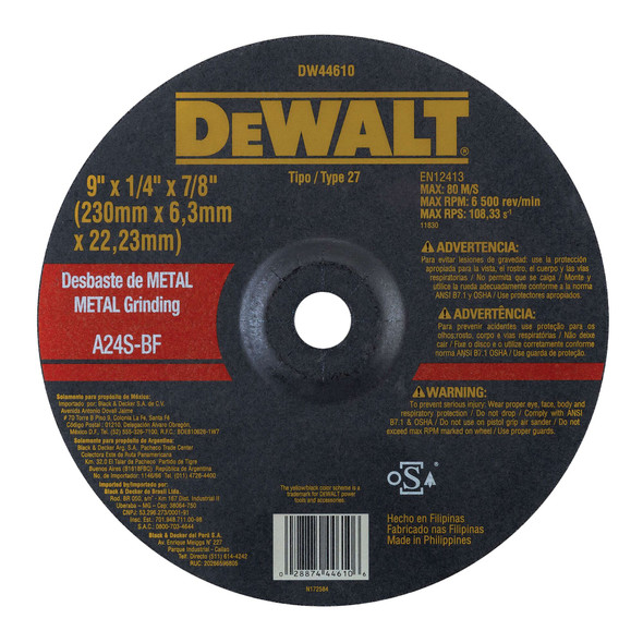 Disco de Desbaste 9" x 6.3 mm x 7/8" para Metal Dewalt DW44610