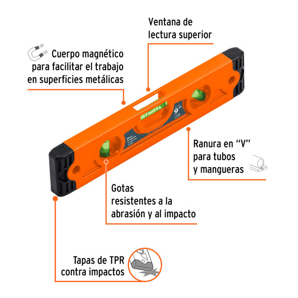 Nivel Torpedo Magnético 9" con Cuerpo de ABS Truper 11223