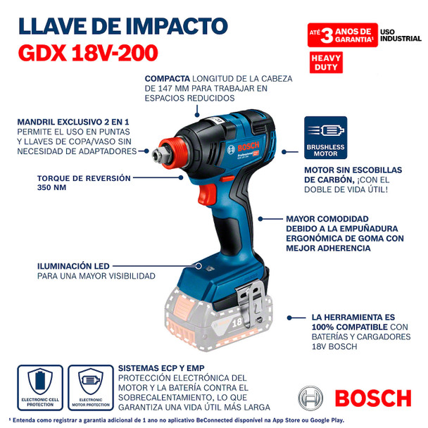 Llave de Impacto 1/2" 18V Brushless 200 Nm Baretool Bosch GDX 18V-200