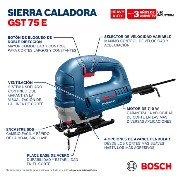Sierra Caladora Eléctrica 710W 75mm Bosch GST 75 E