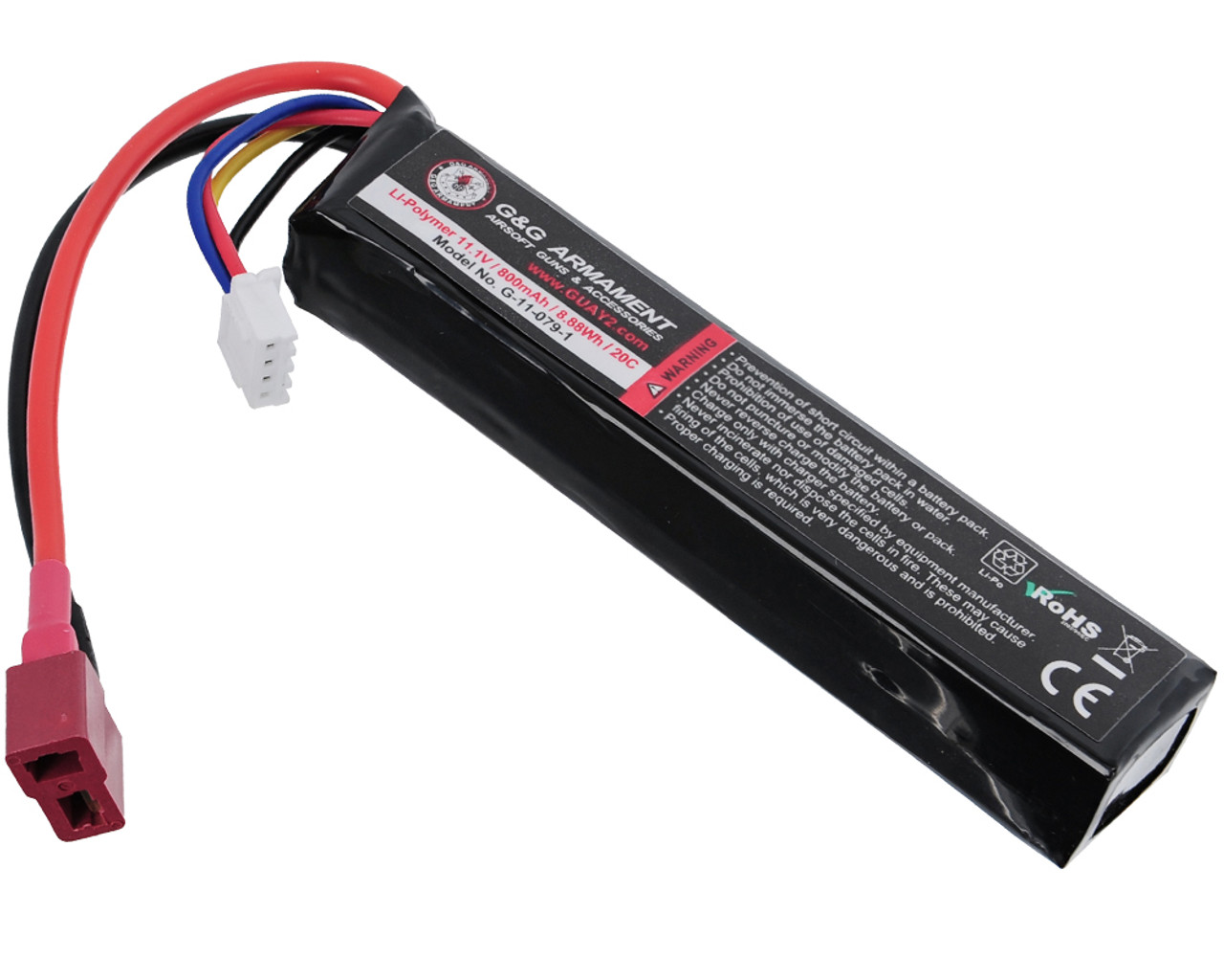 G&G Armament 11.1v Li-Po 800mAh 20C Airsoft Battery For M4/M16 Stock Tube  (G