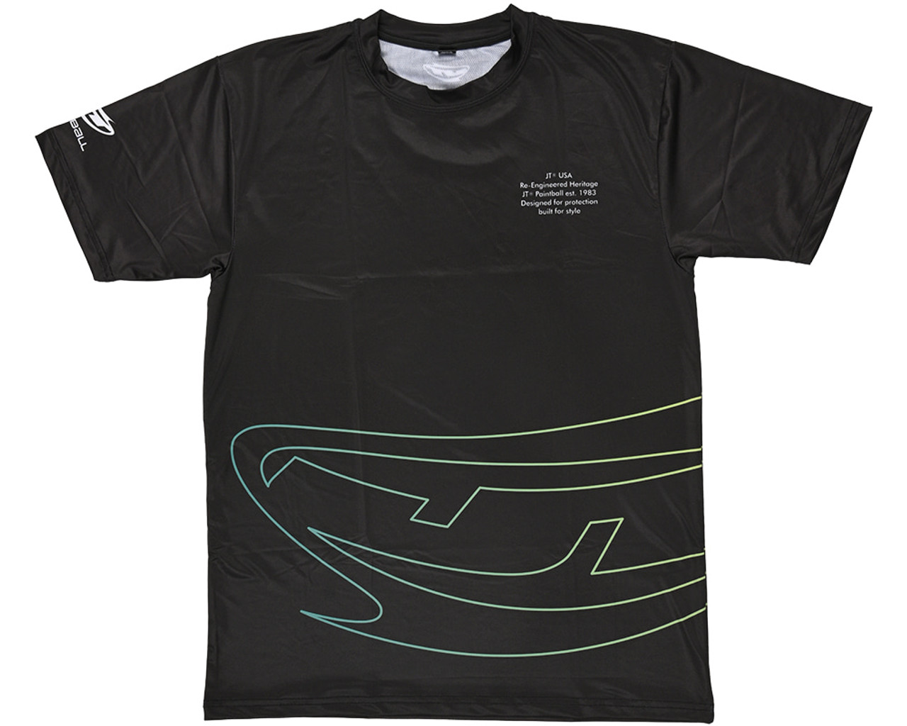 ★TRAVEL★ Crack Printing Jersey Short Sleeve T-Shirt Black JT Stretchy Soft T-Shirt - Black w/ Green