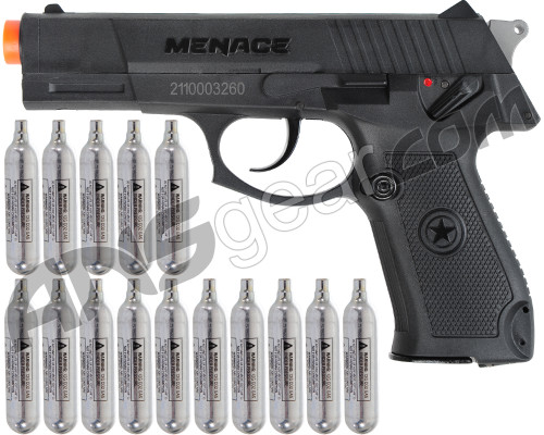 Tippmann Brigade Menace .50 Caliber Paintball Pistol w/ 15 Pack of 12g CO2 Cartridges - Black