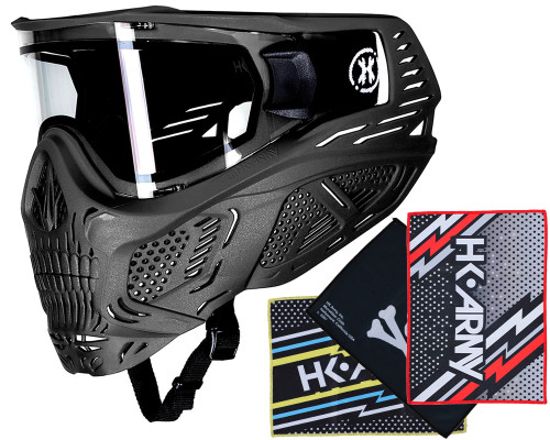 HK Army HSTL Skull Thermal Paintball Mask w/ Free Microfiber Cloth - (Black w/ Clear Lens)
