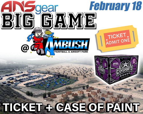 ANSgear Big Game Ticket w/ 1 Case of Paintballs - 02/18/2024 - AMBUSH PAINTBALL PARK