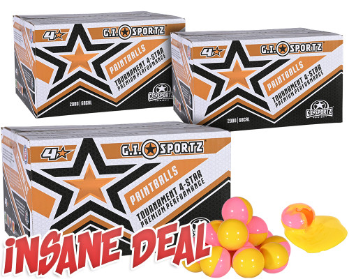 3 Cases of GI Sportz 4 Star Paintballs (6,000 Rounds Total) - Yellow Fill ( .68 Caliber )
