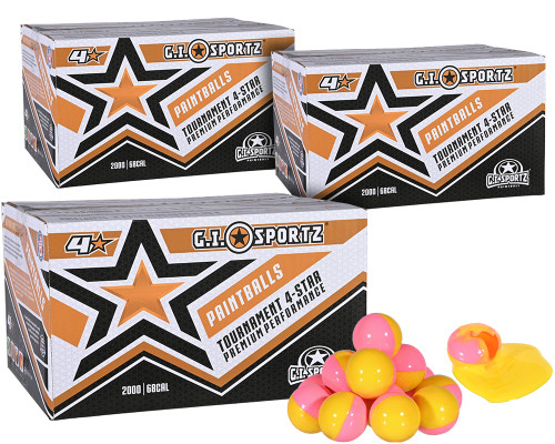 3 Cases of GI Sportz 4 Star Paintballs (6,000 Rounds Total) - Yellow Fill ( .68 Caliber )