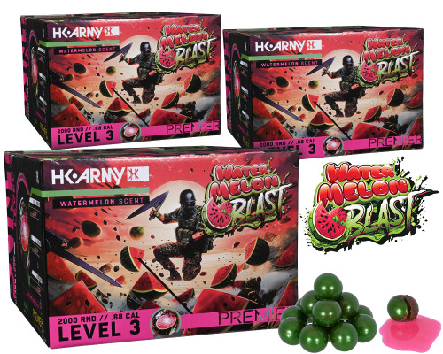 HK Army Water Melon Blast Paintball Bundle (3 Cases - 6,000 Rounds Total) - Watermelon Scented ( .68 Caliber )