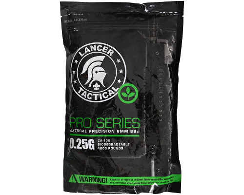 Lancer Tactical Seamless Biodegradable Airsoft BB's - .25g - 4000 Rounds - White (CA-108)
