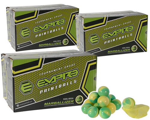 3 Cases of Empire Marballizer Paintballs (6,000 Rounds Total) - Neon Yellow Fill ( .68 Caliber )