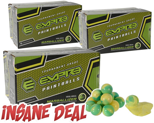 3 Cases of Empire Marballizer Paintballs (6,000 Rounds Total) - Neon Yellow Fill ( .68 Caliber )
